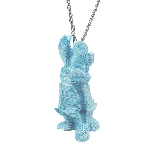 Blue Laser Cut,  Inked, and Stacked Tyvek Pendant Necklace on a Steel Chain