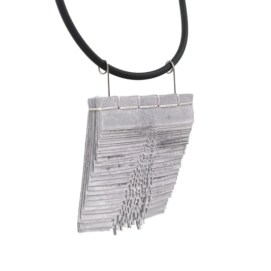 Laser cut, inked, and sewn alleys inspired Tyvek pendant - gray