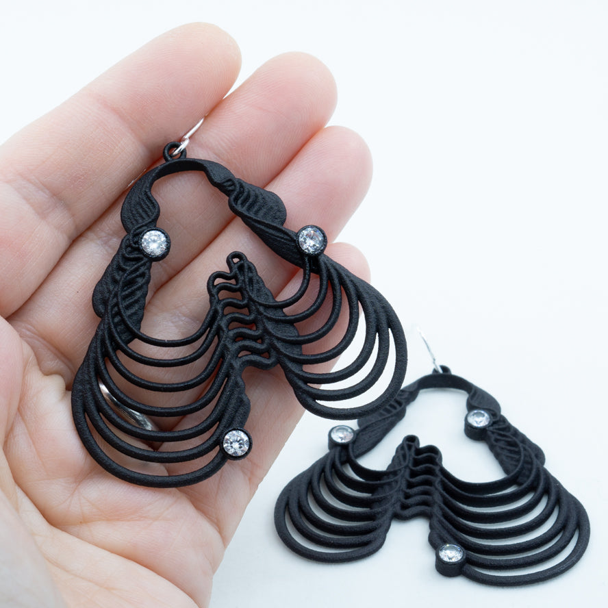 Curve Earrings: 3D Printed Plastic and Clear Cubic Zirconia