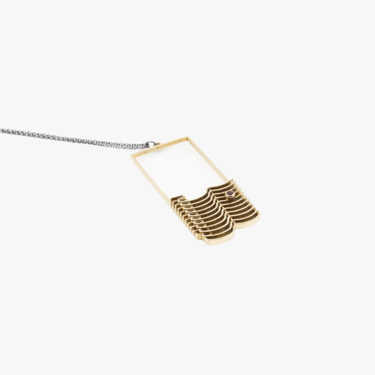 Waves Pendant: Brass and Simulated Garnet